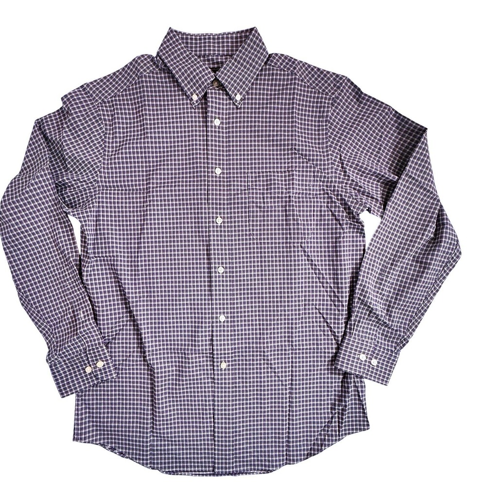 Jos A Bank Traveler Tailored Fit Shirt Mens Medium Purple Check Stretch Nylon
